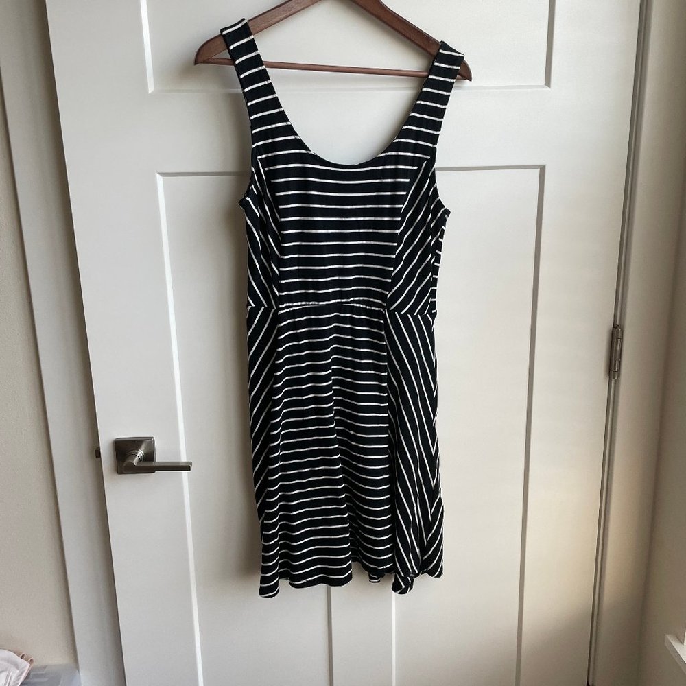 Mossimo - Black and White Striped A-line Cotton Dress - Women's Medium